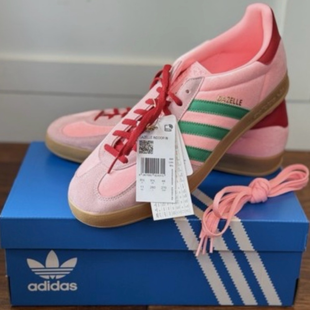 Adidas Women's Gazelle Pink and Green Sneakers